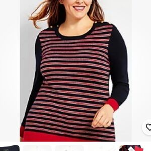 Talbots Woman’s Metallic Striped Sweater Knit XS gold buttons many/red‎ NWT